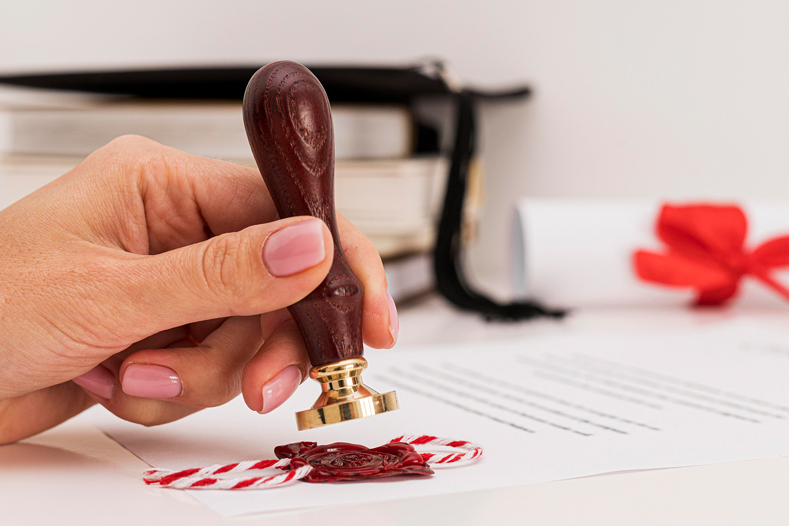 Hand signing a document for international legal and immigration purposes